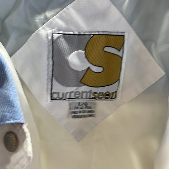 Vtg current seen multicolored jacket granny core  white blue denim look snap - Picture 2 of 3